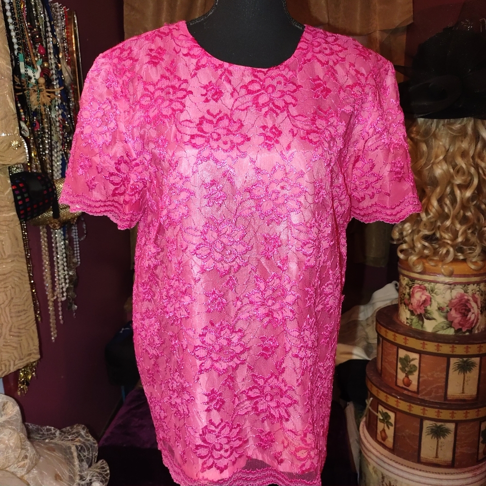 The Very Thing Pink Lace Blouse L